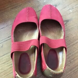 Clarks Coral Red Mary Jane Flats with Elastic Strap